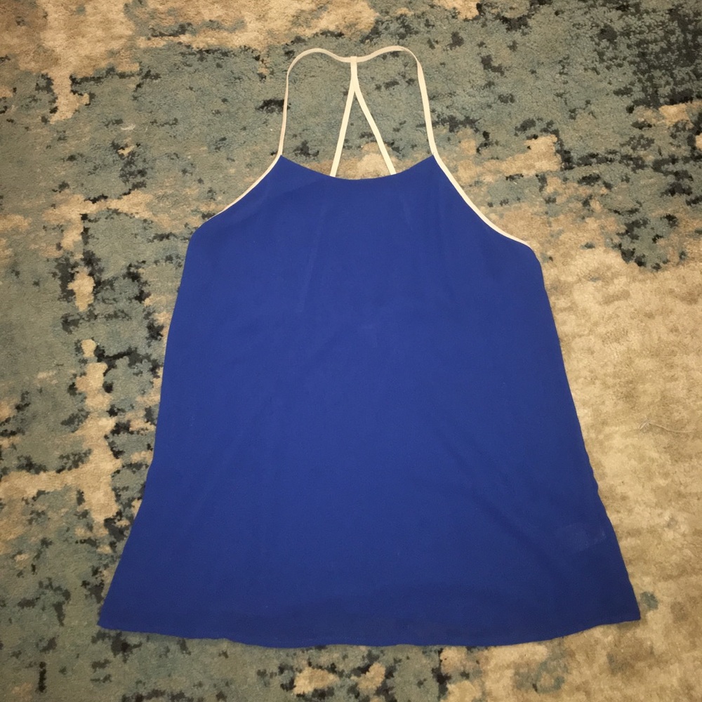 Royal Blue and White Trimmed T Back Sheer Tank